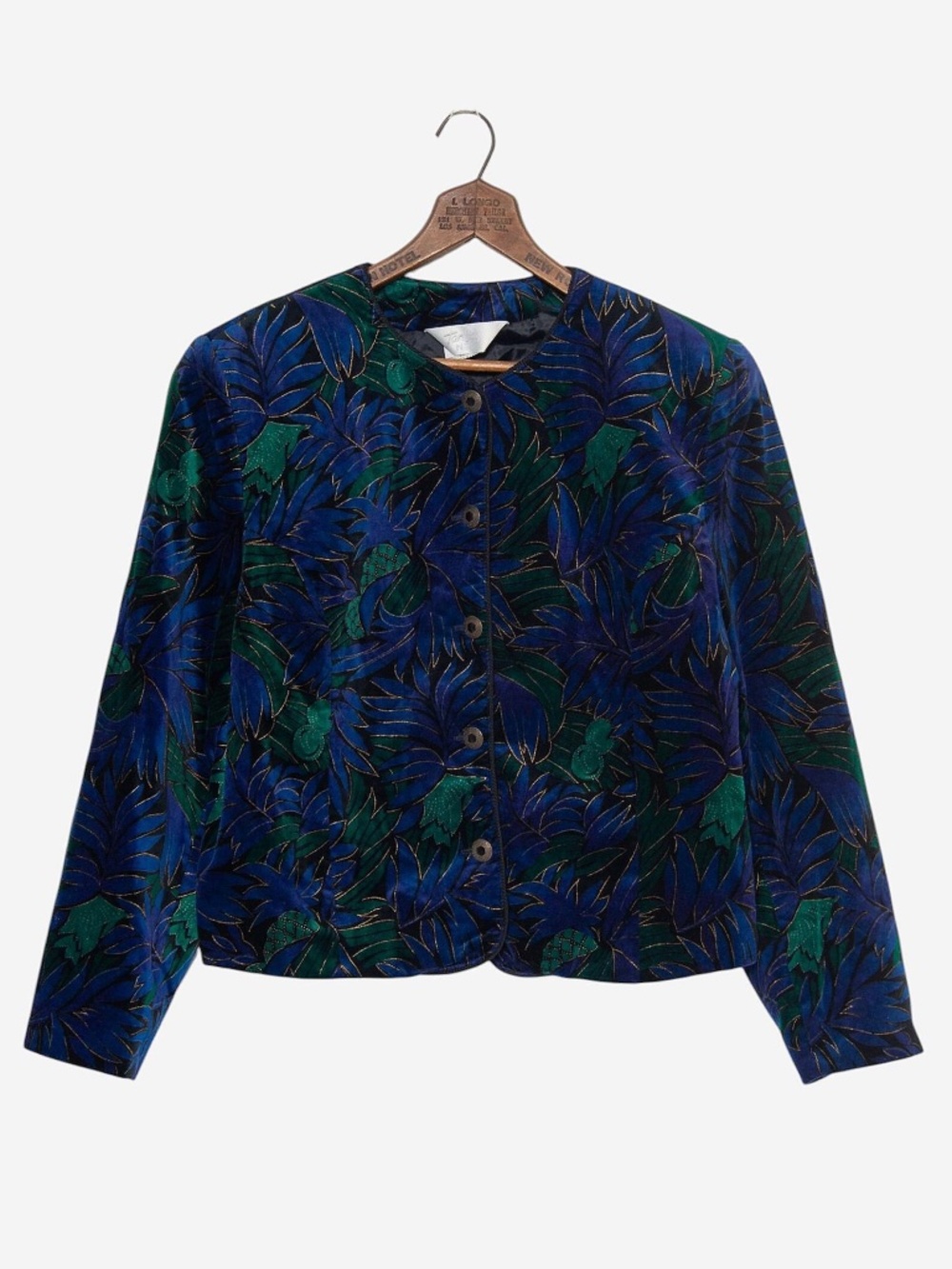 vintage 90s tan jay black velvet whimsigoth dark romantic botanical print blazer